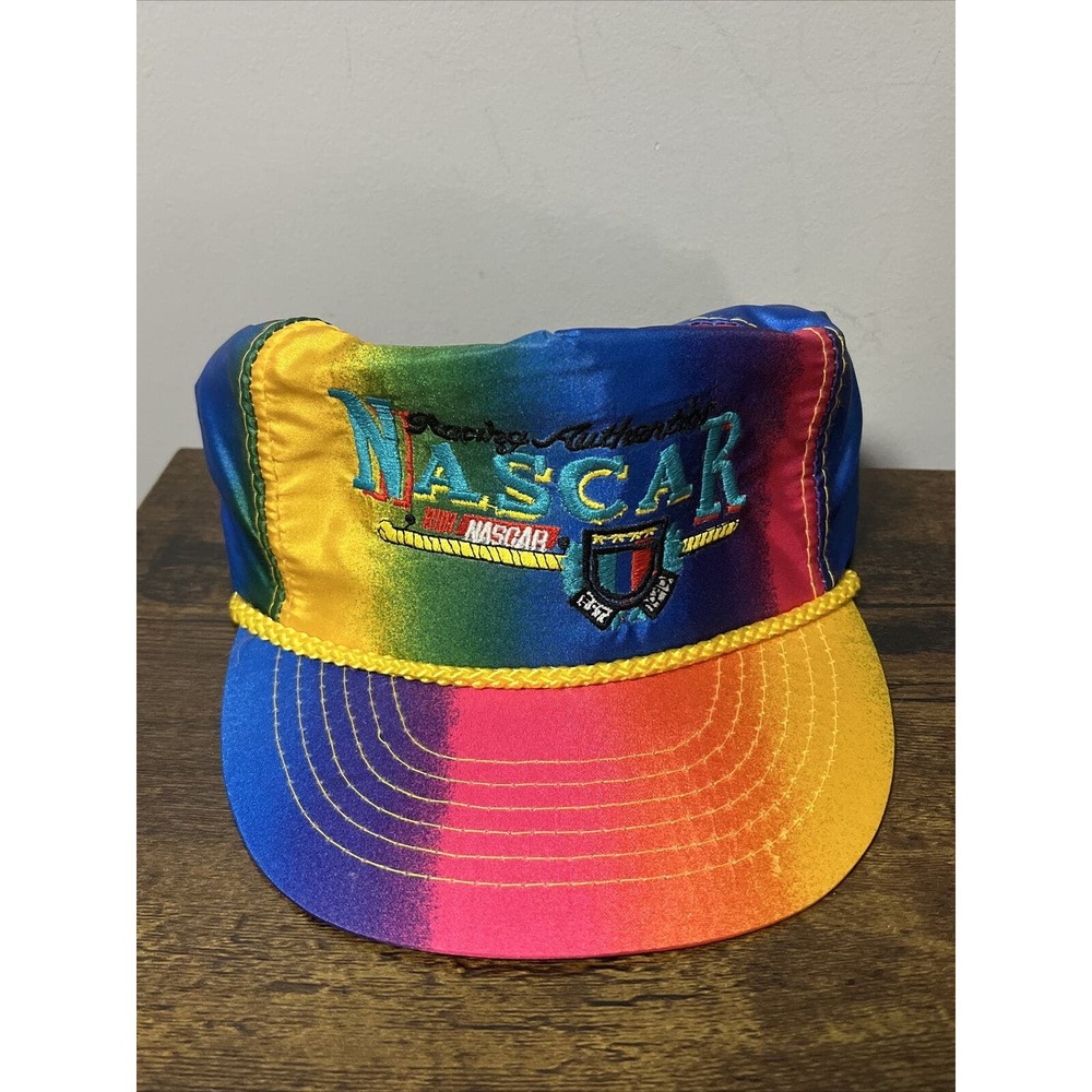 VTG 80s/90s NASCAR Racing Authentics Corded Rainbow/Tie‎ Dye Hat OTTO RARE